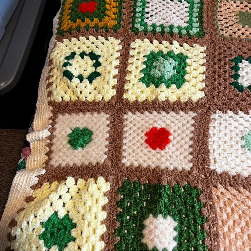 Beautiful handmade afghan -brown, green, gold, etc